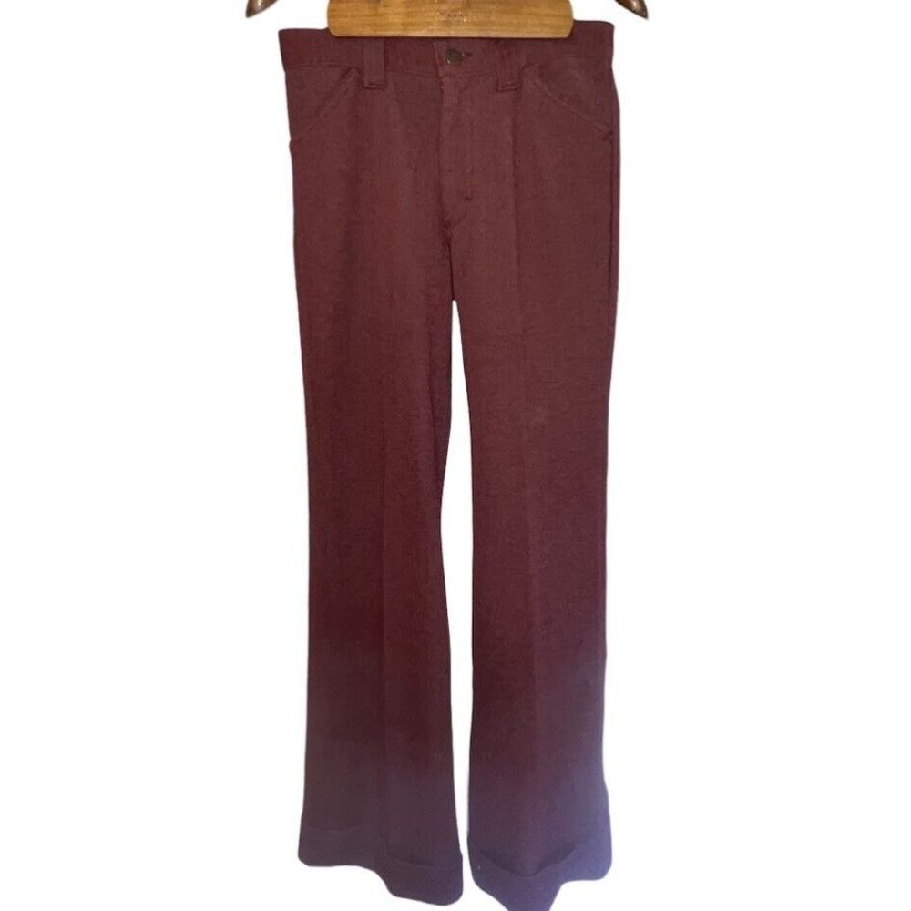 Vintage 1970s Wine Red Lee Bell Bottom Polyester Dress Pants Trousers Sz 28